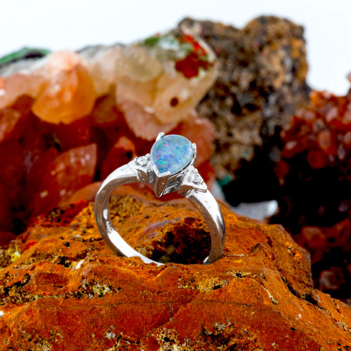 Aurora Spectrum Sterling Silver  Australian Opal Ring
