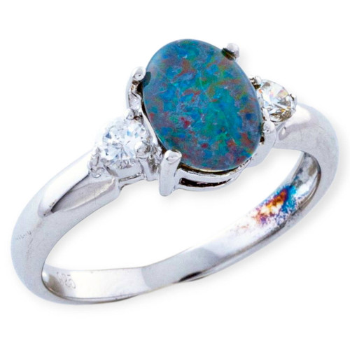 Firelight Glow Sterling Silver  Australian Opal Ring