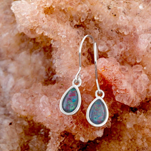 Ethereal Glow Sterling Silver Opal Drop Earrings