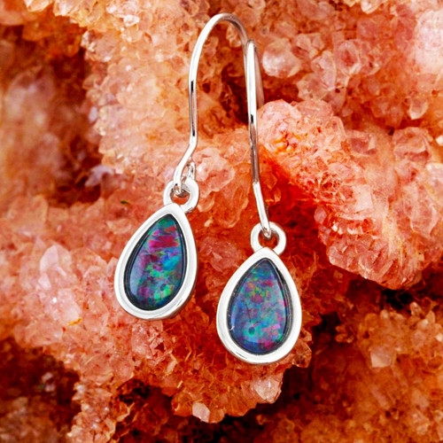 Genuine Australian Opal Earrings 925 Sterling Silver