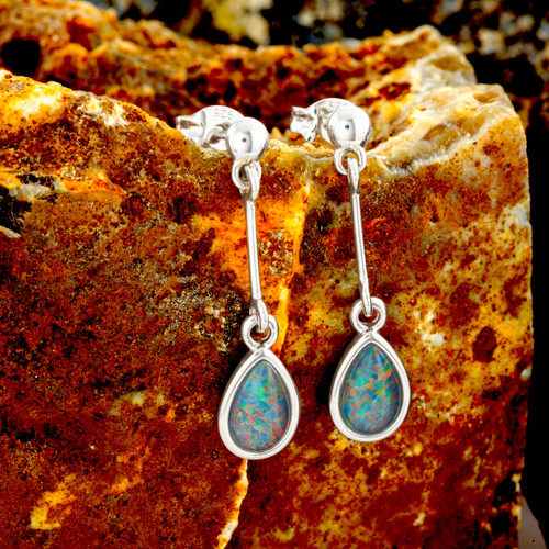 Natures Prism Sterling Silver Opal Drop Earrings