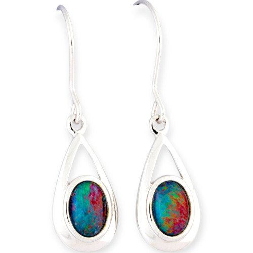 Rainbow Radiance Sterling Silver Opal Drop Earrings