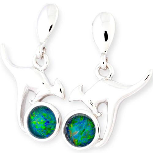Aurora Bloom Kangaroo Sterling Silver Opal Drop Earrings