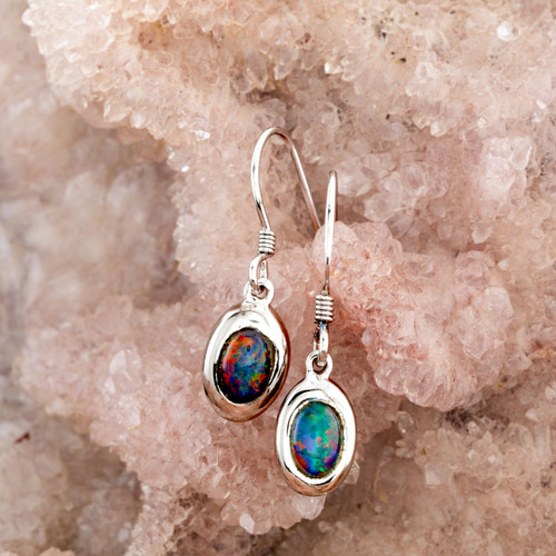 Starlight Glow Sterling Silver Opal Drop Earrings