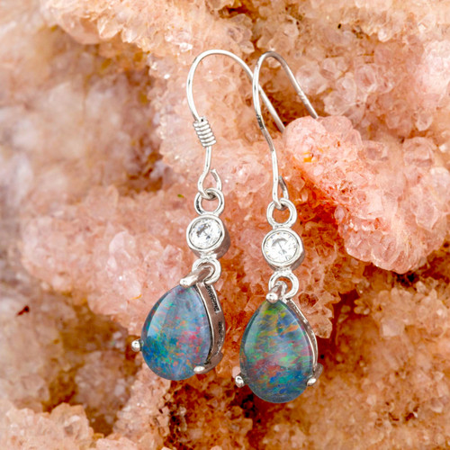 Mystic Glow Sterling Silver Opal Drop Earrings