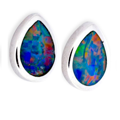 Rainbow Radiance Sterling Silver Opal Stud Earrings