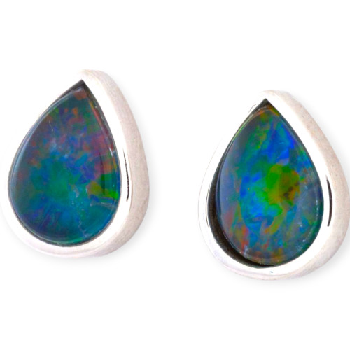 Oceanic Glow Sterling Silver Opal Stud Earrings