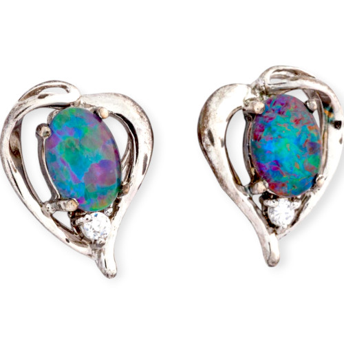 Enchanted Horizon Heart Shaped Sterling Silver Opal Stud Earrings
