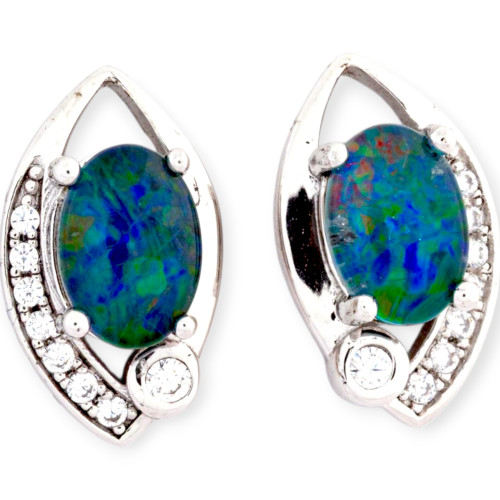 Twilight Spark Sterling Silver Opal Stud Earrings