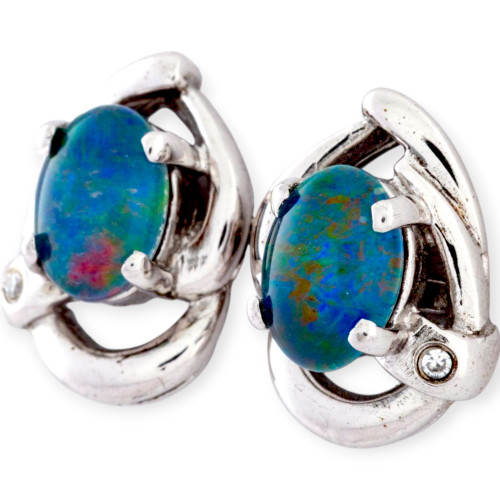 Prism Glow Sterling Silver Opal Stud Earrings