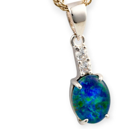 * Glaciers Rainbow 925 Sterling Silver Opal Pendant