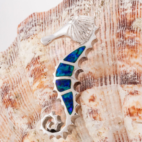 Gilded Ocean Jewel 14KT Gold Seahorse Opal Inlay Pendant