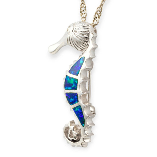 * Gilded Ocean Jewel 14KT Gold Seahorse Opal Inlay Pendant