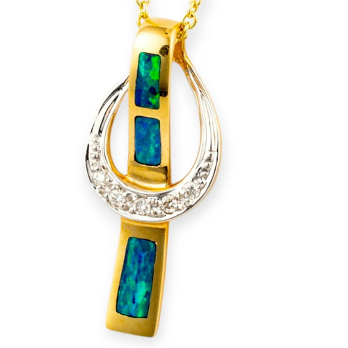 Celestial Fire 14KT Gold & Diamond Opal Pendant