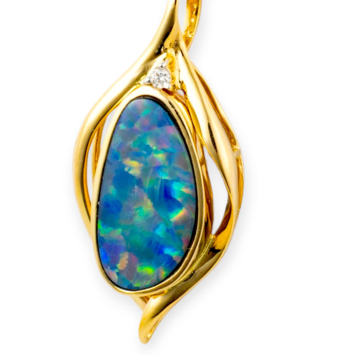 Gilded Aurora 14KT Gold & Diamond Opal Pendant