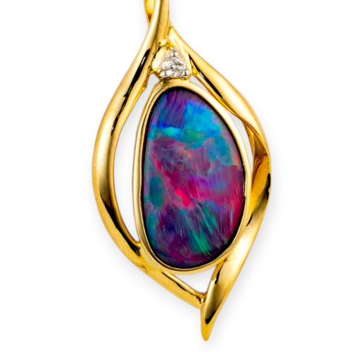 Solar Flare 14KT Gold & Diamond Opal Pendant
