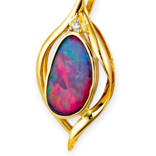 Solar Flare 14KT Gold & Diamond Opal Pendant