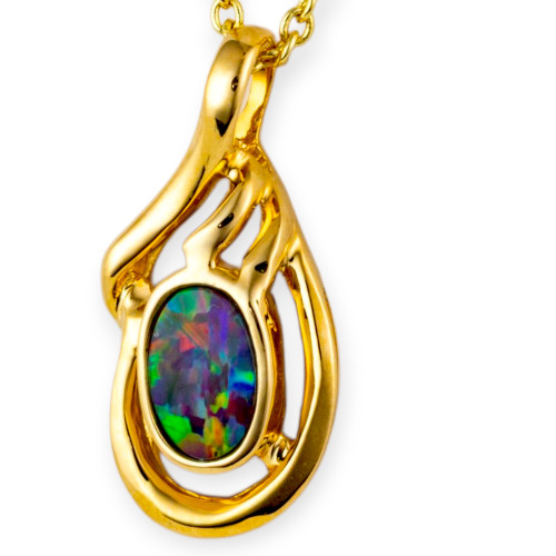 Opulent Galaxy 14KT Gold & Diamond Opal Pendant
