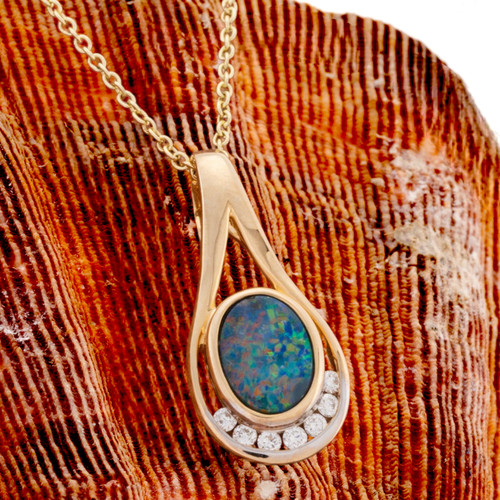 * A Royal Prism 14KT Gold & Diamond Opal Pendant