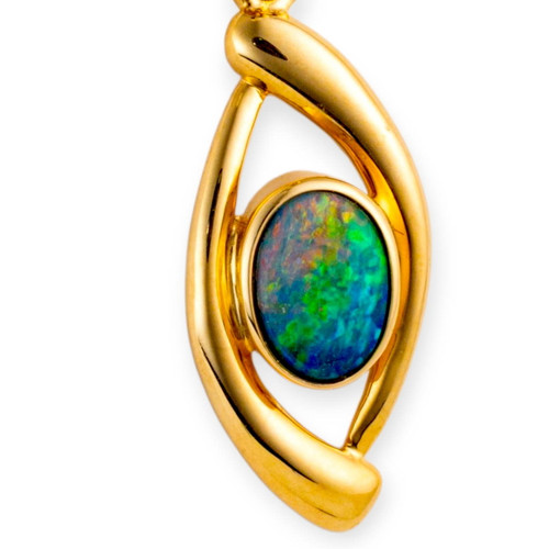 Abundant Ocean 14KT Gold Opal Pendant