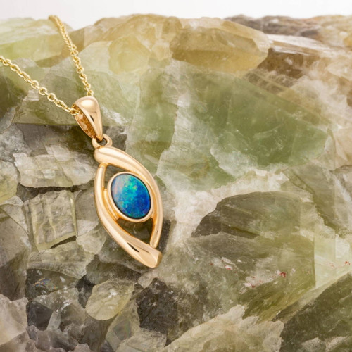 Abundant Ocean 14KT Gold Opal Pendant