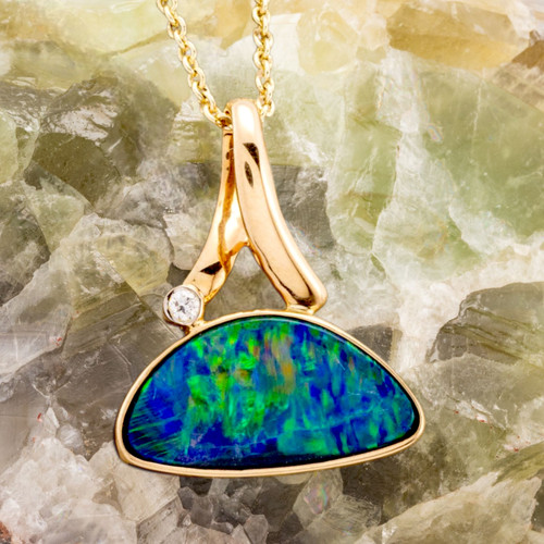 Orions Heart 14KT Gold & Diamond Opal Pendant