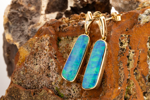 Dripping Rainbow 14KT Gold Opal Earrings