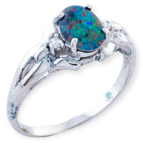 Radiant Sphere Sterling Silver  Australian Opal Ring