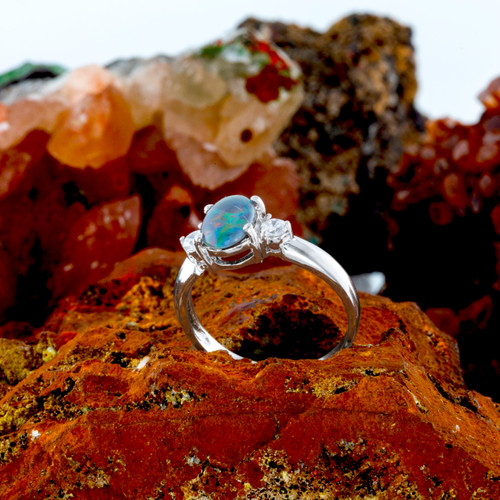 Aurora Blast Sterling Silver  Australian Opal Ring