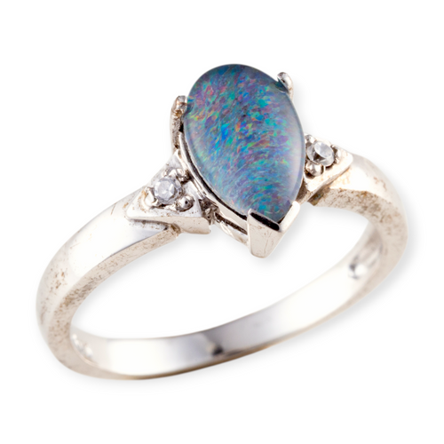 * 1 AURORA SPELLFIRE STERLING SILVER OPAL RING