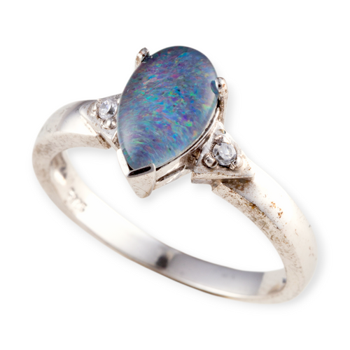 * 1 AURORA SPELLFIRE STERLING SILVER OPAL RING