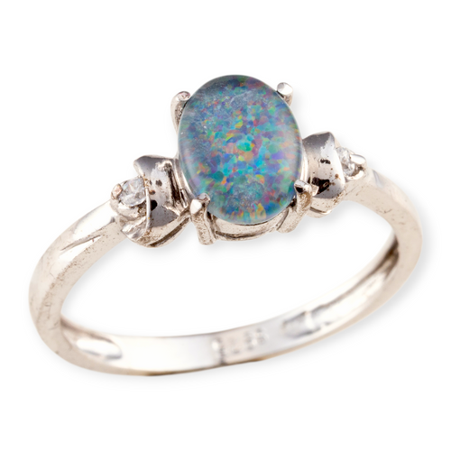 * 1 ENCHANTED SPECTRUM VEIL STERLING SILVER OPAL RING