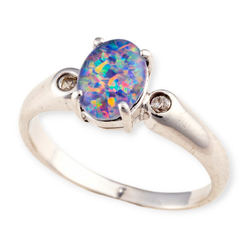 * 1 FAERIE LIGHT CASCADE STERLING SILVER OPAL RING