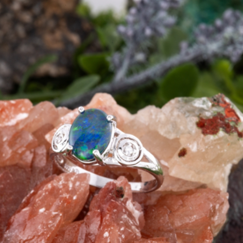 * 1 LUMINOUS RAINFIRE STERLING SILVER OPAL RING
