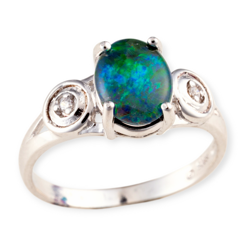 * 1 LUMINOUS RAINFIRE STERLING SILVER OPAL RING