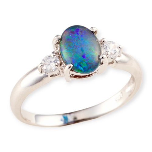 * 1 MYSTIC PRISM BLOSSOM STERLING SILVER OPAL RING