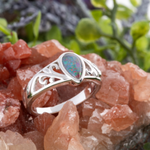 * 1 ETHEREAL RAINBOW FLAME STERLING SILVER OPAL RING