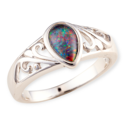 * 1 ETHEREAL RAINBOW FLAME STERLING SILVER OPAL RING