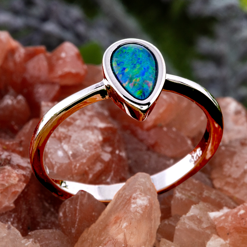 * 1 ETHEREAL RAINBLOOM STERLING SILVER OPAL RING