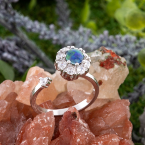 * 1 AURORA LUMINESCENCE STERLING SILVER OPAL RING