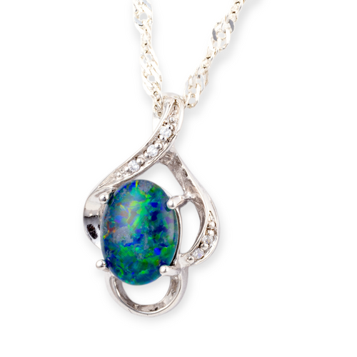 * 1 ENCHANTED SPECTRUM VEIL STERLING SILVER OPAL PENDANT