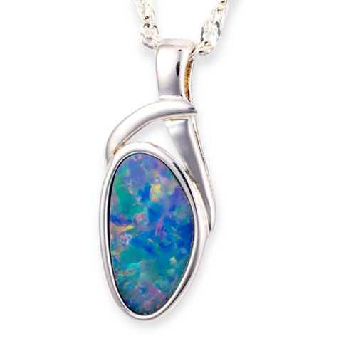 * 1 LUMINOUS RAINFIRE STERLING SILVER OPAL PENDANT