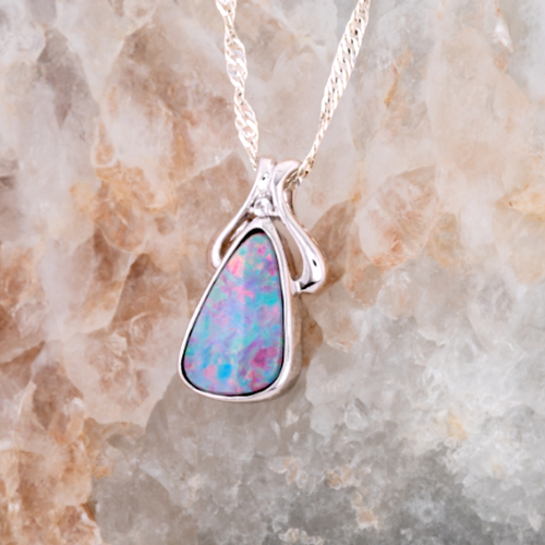 * 1 AURORA PRISMVEIL STERLING SILVER OPAL PENDANT