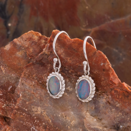 ELEGANT SONG STERLING SILVER OPAL EARRINGS