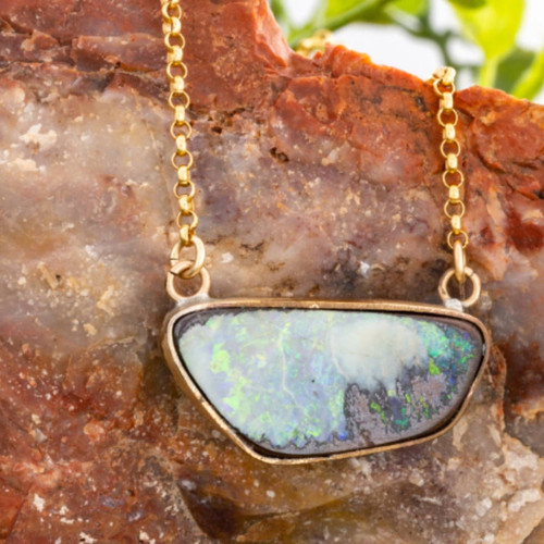 * AN ENCHANTED FOREST BOULDER OPAL YELLOW GOLD FILLED PENDANT