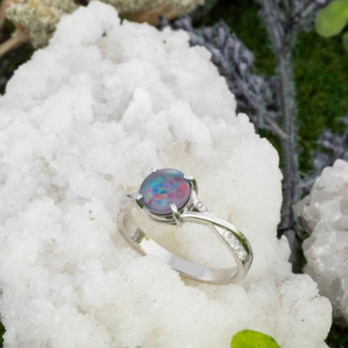 CELESTIAL PINFIRE VEIL SILVER OPAL RING