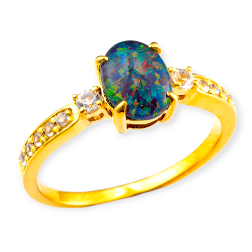*1 RAINBOW PINFIRE MULTICOLOR OPAL 18KT GOLD PLATED RING