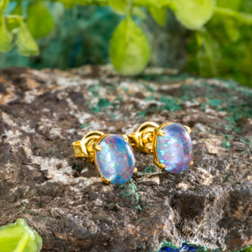 PINKFIRE DAWN OPAL STUDS 18KT GOLD PLATED EARRINGS