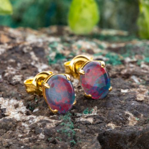  *1 ENCHANTED PINKFIRE SPARK OPAL STUDS 18KT GOLD PLATED EARRINGS