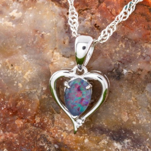  *1 CELESTIAL HEARTFIRE RAINBOW STERLING SILVER OPAL PENDANT
